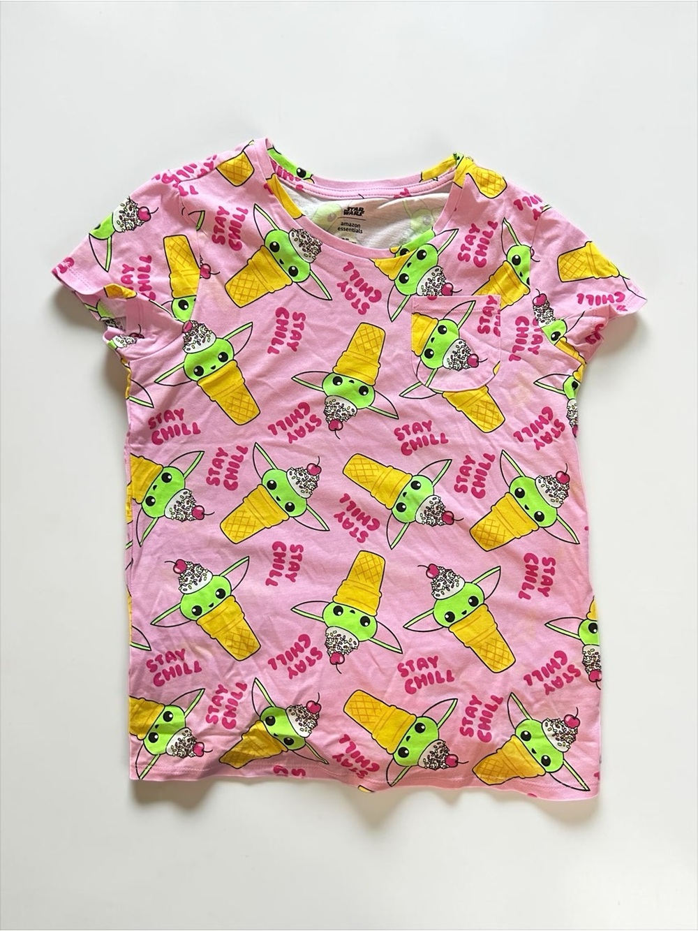 Girls Star Wars Grogu Baby ICe Cream Tee XXL 11/12 NWOT Pink Stay Chill Shirt